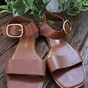 Tory Burch Brown Leather Sandals with Gold Buckle Size 9M